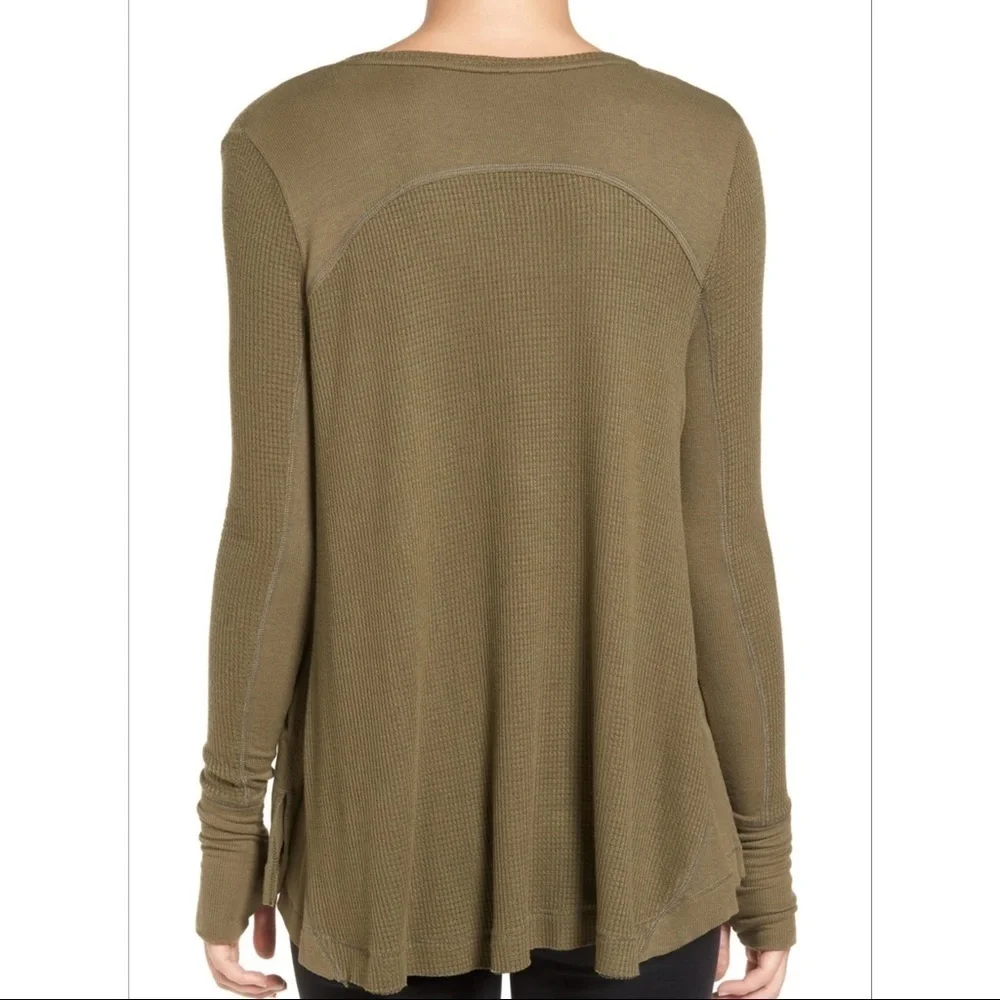 Free People Malibu Thermal Knit Top Army Green S